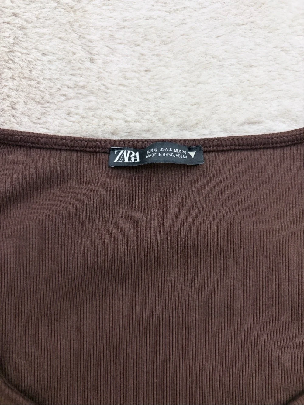 Zara Espresso Brown Ribbed Ruched Drawstring Crop Top Size S